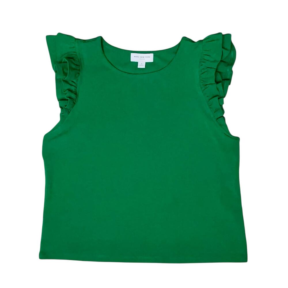 Marc New York Jeans Ruffle Sleeves Tank Top M Green Cotton Casual Feminine